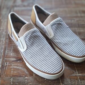 Tommy Bahama Shoes Womens Size 7.5 Blue Stripe Slip On Canvas Flats Boat Casual